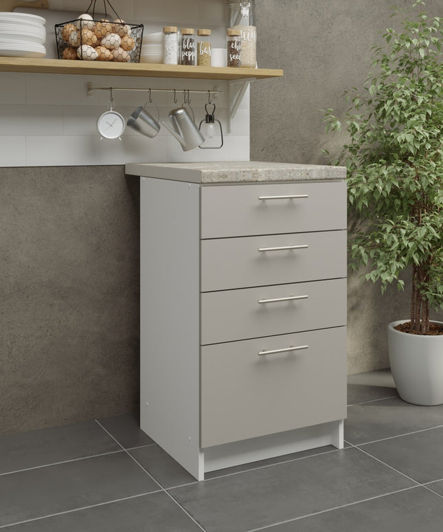 JD Greta Kitchen Fixed Height 500mm Drawer Cabinet - Cashmere Matt With Worktop