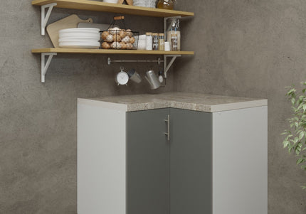 JD Greta Adjustable Legs Kitchen Corner Unit - Grey Matt (With Worktop)