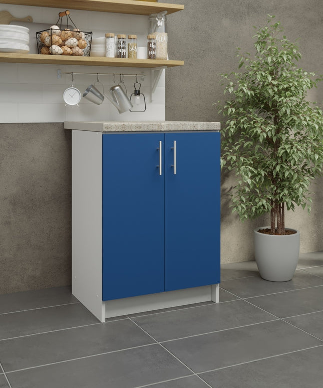JD Greta Fixed Height Kitchen Base Unit 600mm - Navy Matt With Worktop