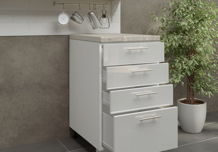 JD Greta Adjustable Legs Kitchen Drawer Unit 500mm - White Gloss (With Worktop)