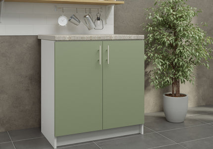 JD Greta Fixed Height Kitchen Base Unit 800mm - Sage Green Matt With Worktop