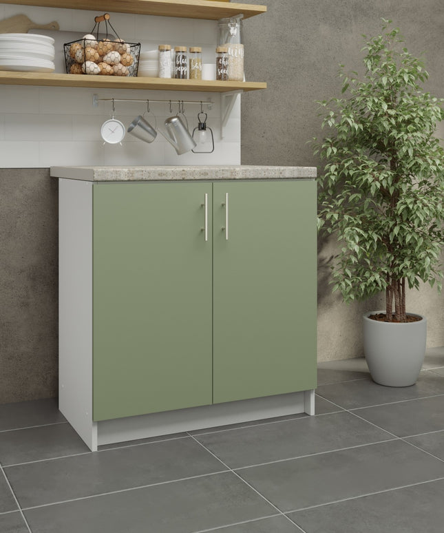JD Greta Fixed Height Kitchen Base Unit 800mm - Sage Green Matt With Worktop