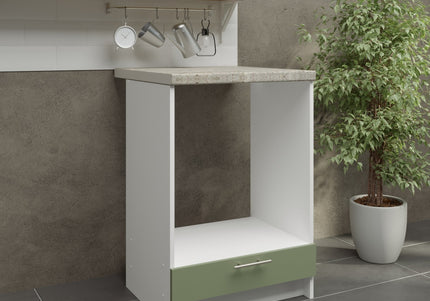 JD Greta Kitchen Fixed Height 600mm Oven Cabinet - Sage Green Matt With Worktop