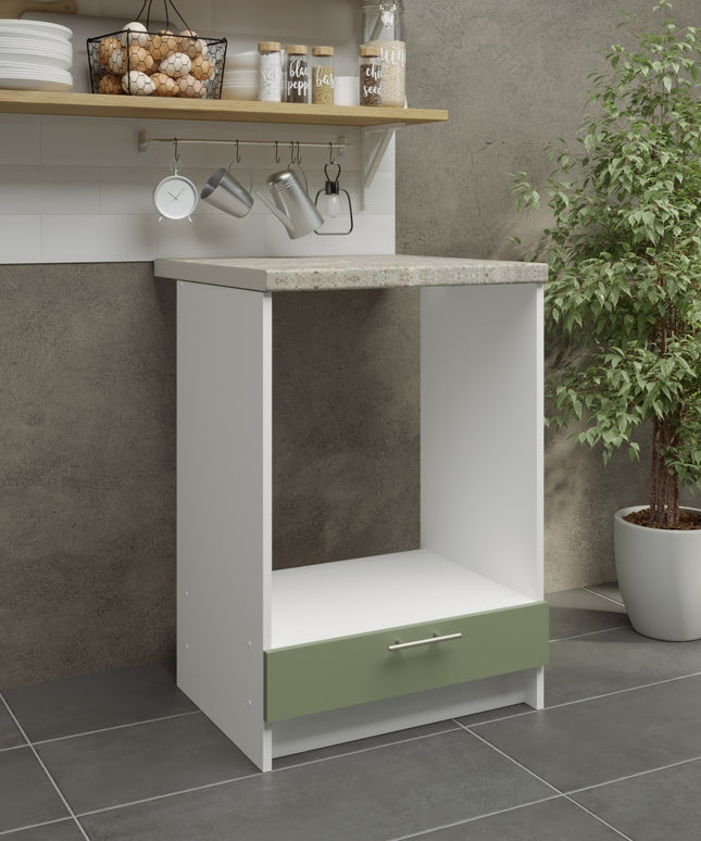 JD Greta Kitchen Fixed Height 600mm Oven Cabinet - Sage Green Matt With Worktop