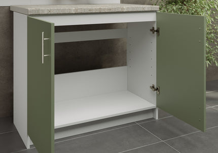 JD Greta Kitchen Fixed Height 1000mm Base Cabinet - Sage Green Matt With Worktop