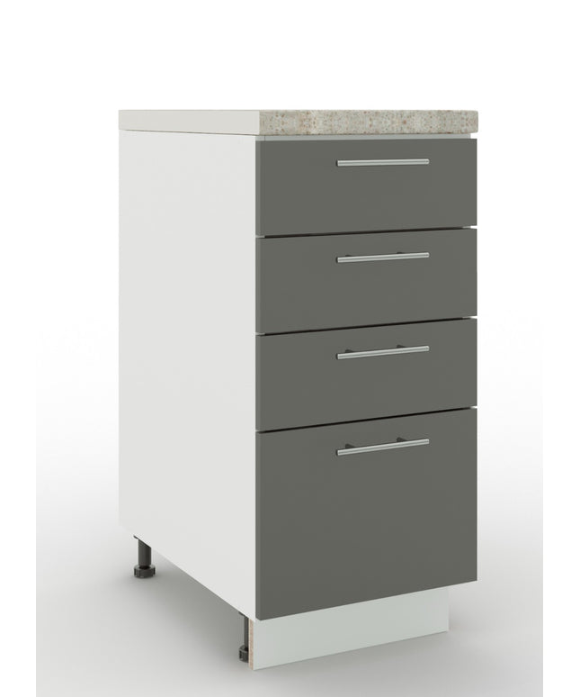 JD Greta Adjustable Legs Kitchen Drawer Unit 400mm - Grey  Matt (With Worktop)