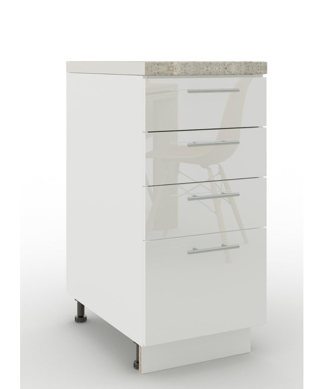 JD Greta Adjustable Legs Kitchen Drawer Unit 400mm - White Gloss (With Worktop)