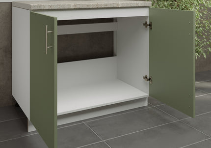 JD Greta Kitchen Adjustable 1000mm Sink Cabinet - Sage Green Matt with Worktop