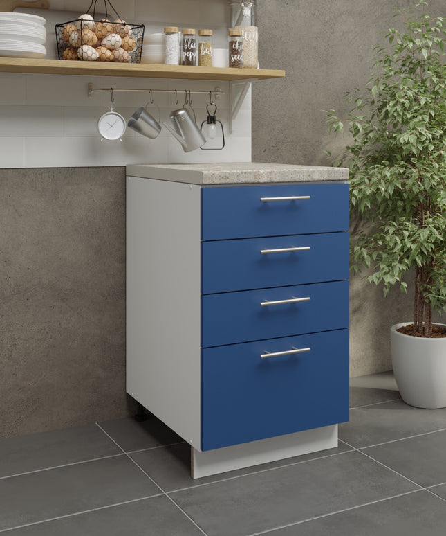 JD Greta Kitchen Adjustable 500mm Drawer Cabinet - Navy Matt with Worktop