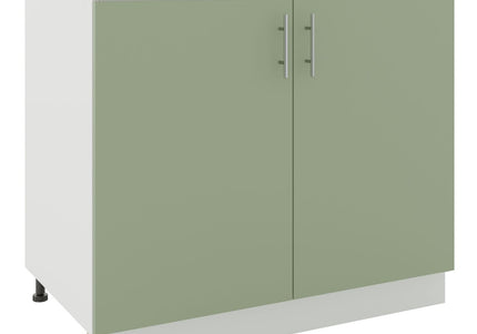 JD Greta Kitchen Adjustable 1000mm Base Cabinet - Sage Green Matt with Worktop