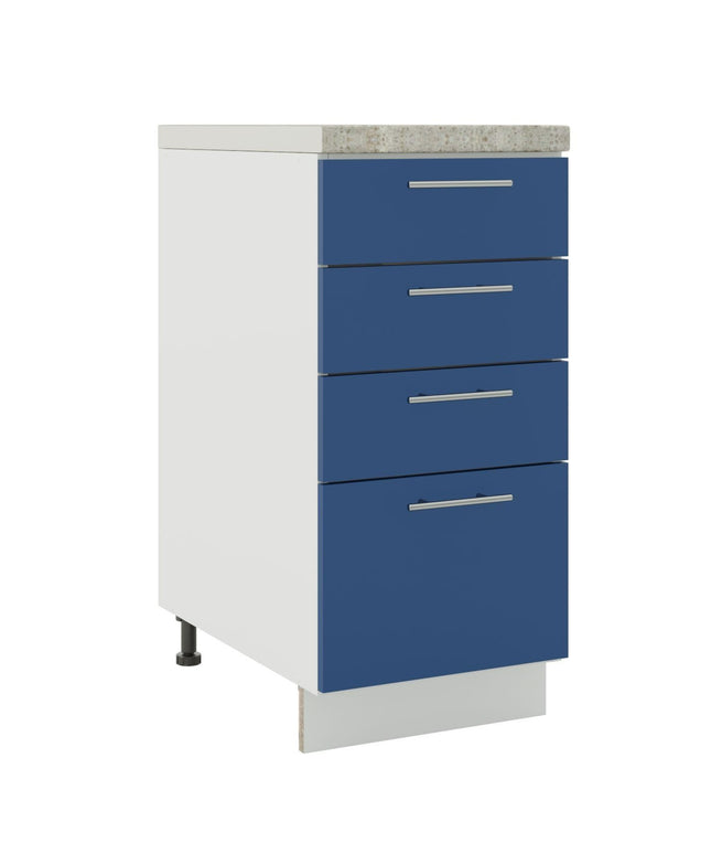 JD Greta Kitchen Adjustable 400mm Drawer Cabinet - Navy Matt with Worktop