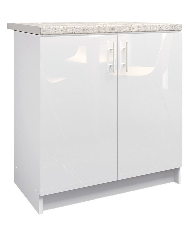 JD Greta NOT Adjustable Kitchen Base Unit 800mm - White Gloss (With Worktop)