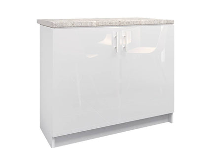 JD Greta Kitchen Sink Unit Fixed Height 1000mm Cabinet – White Gloss, Worktop