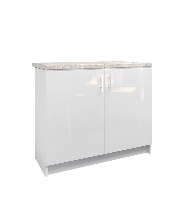 JD Greta Kitchen Sink Unit Fixed Height 1000mm Cabinet – White Gloss, Worktop