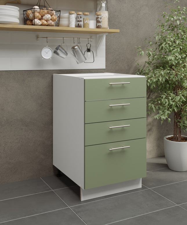 JD Greta Kitchen Adjustable 500mm Base Drawer Cabinet - Sage Green Matt
