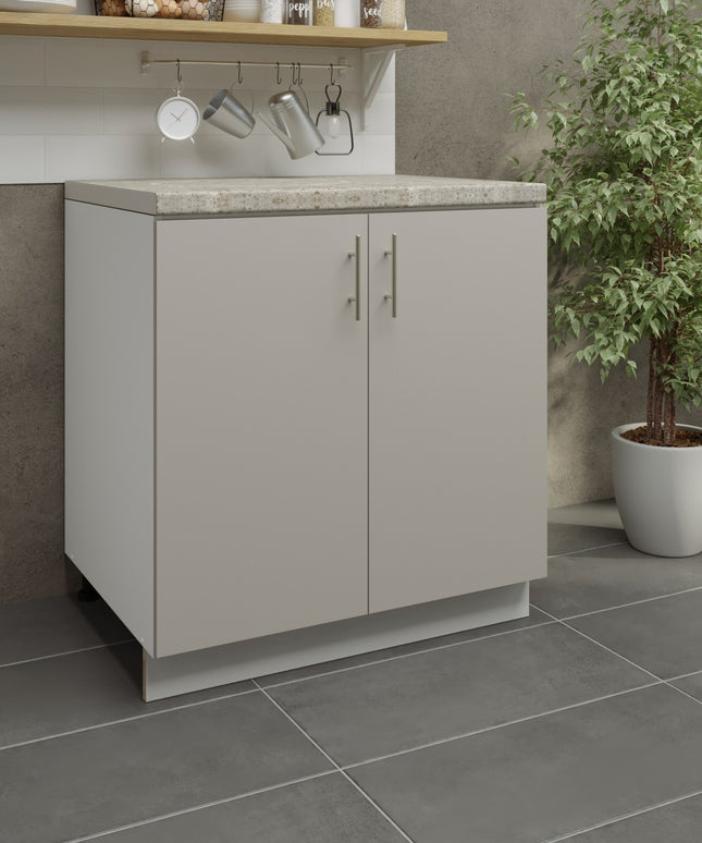 JD Greta Kitchen Adjustable 800mm Sink Cabinet - Cashmere Matt with Worktop