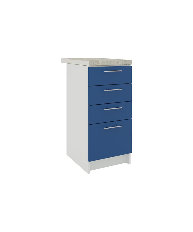 JD Greta Kitchen Fixed Height 400mm Drawer Cabinet - Navy Matt With Worktop