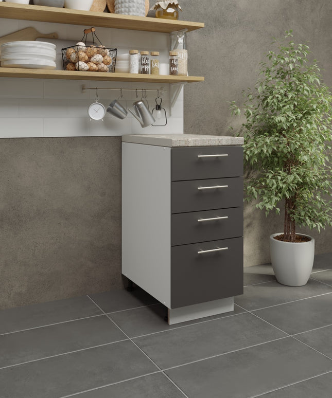 JD Greta Adjustable Legs Kitchen Drawer Unit 400mm - Dark Grey  (With Worktop)