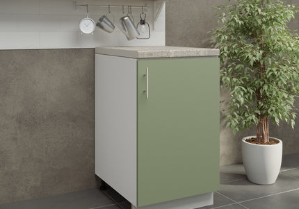 JD Greta Kitchen Adjustable 500mm Base Cabinet - Sage Green Matt with Worktop