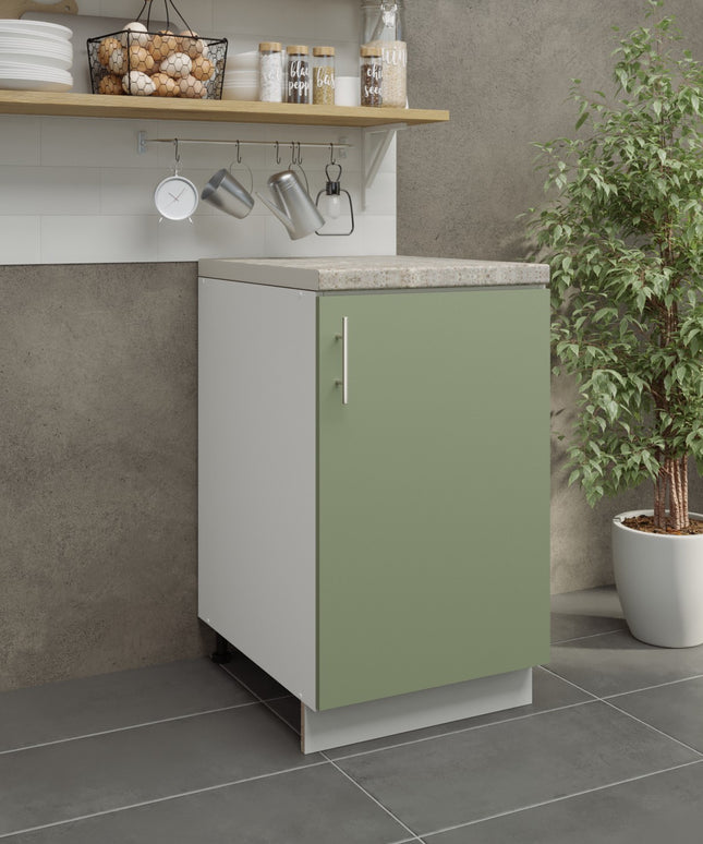 JD Greta Kitchen Adjustable 500mm Base Cabinet - Sage Green Matt with Worktop