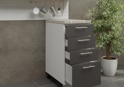 JD Greta Adjustable Legs Kitchen Drawer Unit 400mm - Dark Grey  (With Worktop)