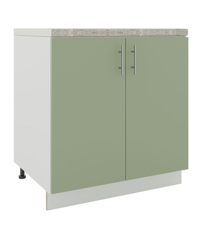 JD Greta Kitchen Adjustable 800mm Sink Cabinet - Sage Green Matt with Worktop