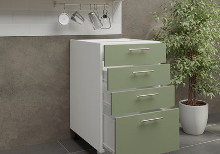 JD Greta Kitchen Adjustable 500mm Base Drawer Cabinet - Sage Green Matt