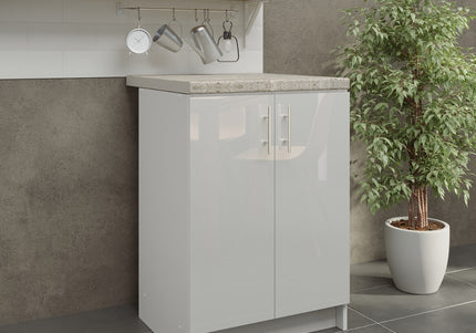 JD Greta NOT Adjustable Kitchen Base Unit 600mm - White Gloss (With Worktop)