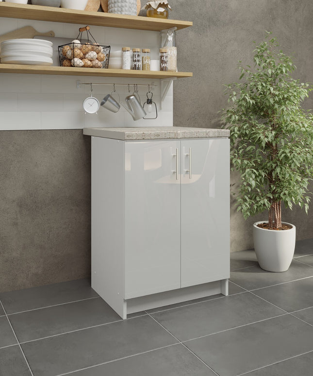 JD Greta NOT Adjustable Kitchen Base Unit 600mm - White Gloss (With Worktop)