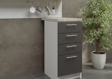 JD Greta Kitchen Base Drawer Unit 400mm Cabinet - Dark Grey (With Worktop)