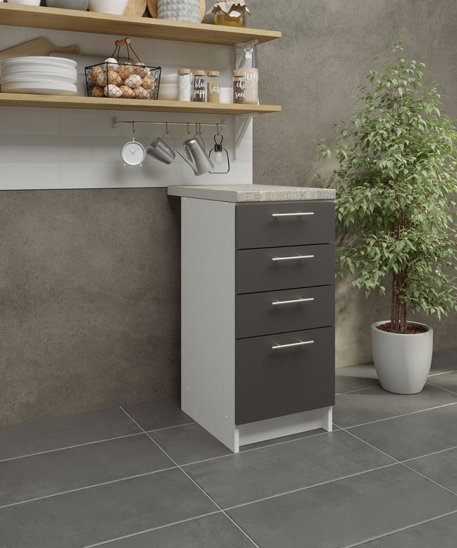 JD Greta Kitchen Base Drawer Unit 400mm Cabinet - Dark Grey (With Worktop)