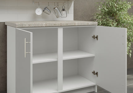 JD Greta NOT Adjustable Kitchen Base Unit 1000mm - White Gloss (With Worktop)
