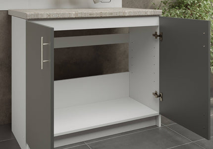 JD Greta Kitchen Sink Unit Fixed Height 1000mm Cabinet – Grey Matt With Worktop