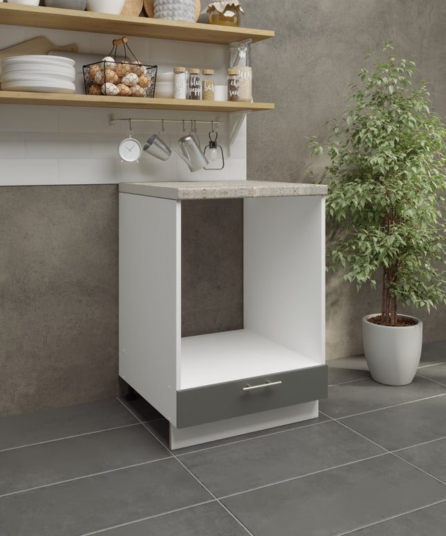 JD Greta Adjustable Legs Kitchen Oven Unit 600mm - Grey Matt (With Worktop)