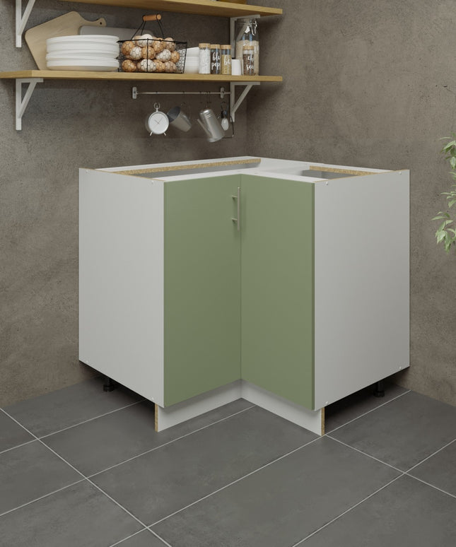 JD Greta Kitchen Adjustable 900mm Corner Base Cabinet - Sage Green Matt