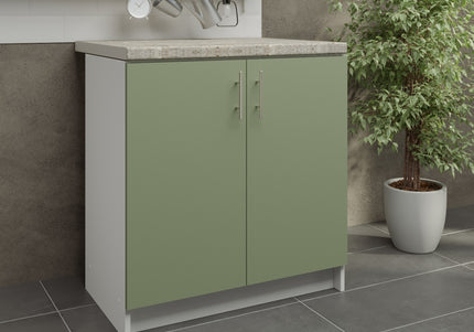 JD Greta Kitchen Fixed Height 800mm Sink Cabinet - Sage Green Matt With Worktop