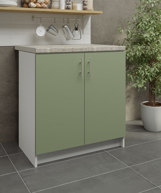 JD Greta Kitchen Fixed Height 800mm Sink Cabinet - Sage Green Matt With Worktop