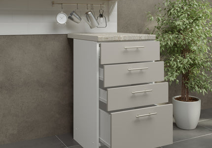 JD Greta Kitchen Fixed Height 500mm Drawer Cabinet - Cashmere Matt With Worktop