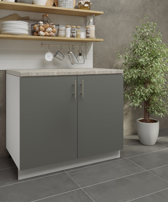 JD Greta Adjustable Legs Kitchen Sink Unit 1000mm  - Grey Matt with Worktop