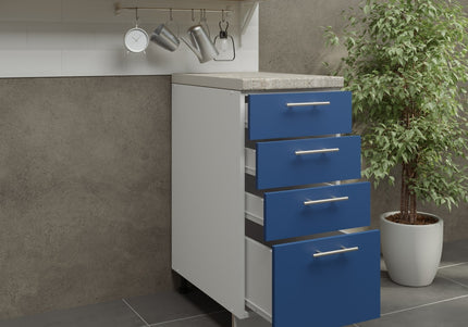 JD Greta Kitchen Adjustable 400mm Drawer Cabinet - Navy Matt with Worktop
