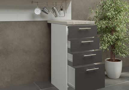 JD Greta Kitchen Base Drawer Unit 400mm Cabinet - Dark Grey (With Worktop)
