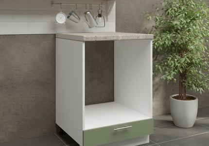 JD Greta Kitchen Adjustable 600mm Oven Cabinet - Sage Green Matt with Worktop