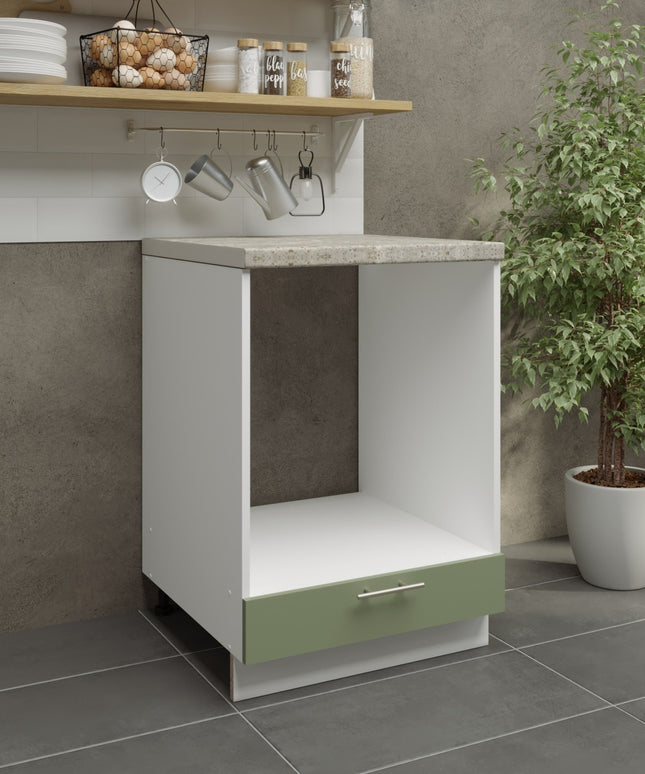 JD Greta Kitchen Adjustable 600mm Oven Cabinet - Sage Green Matt with Worktop