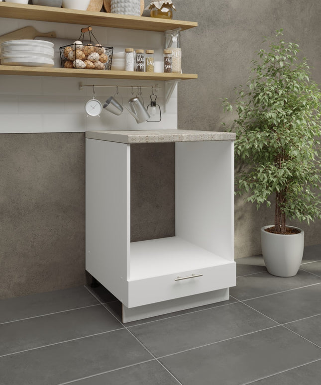 JD Greta Adjustable Legs Kitchen Oven Unit 600mm - White Matt (With Worktop)