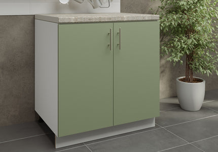 JD Greta Kitchen Adjustable 800mm Sink Cabinet - Sage Green Matt with Worktop