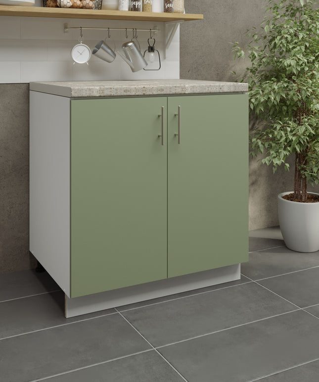 JD Greta Kitchen Adjustable 800mm Sink Cabinet - Sage Green Matt with Worktop