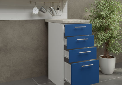 JD Greta Kitchen Fixed Height 400mm Drawer Cabinet - Navy Matt With Worktop