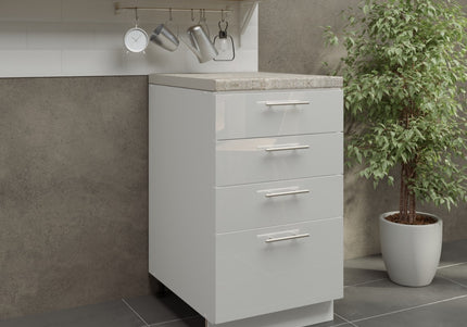 JD Greta Adjustable Legs Kitchen Drawer Unit 500mm - White Gloss (With Worktop)
