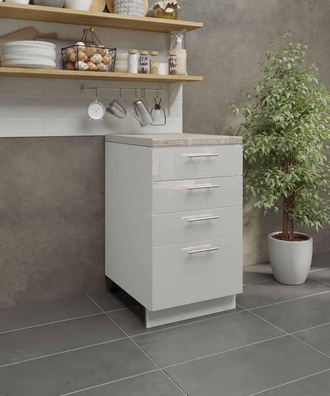 JD Greta Adjustable Legs Kitchen Drawer Unit 500mm - White Gloss (With Worktop)