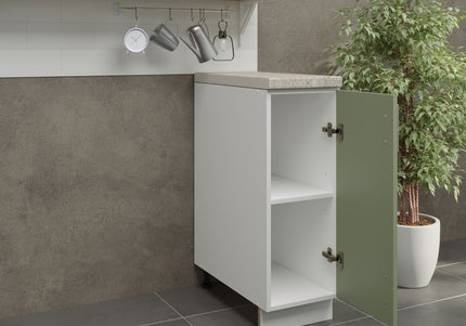 JD Greta Kitchen Adjustable 300mm Base Cabinet - Sage Green Matt with Worktop